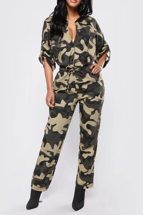 

Lovely Trendy Camouflage Printed Army Green One-piece Jumpsuit, Army green camouflag