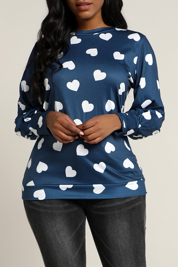 

Lovely Casual Printed Dark Blue Sweatshirt Hoodie