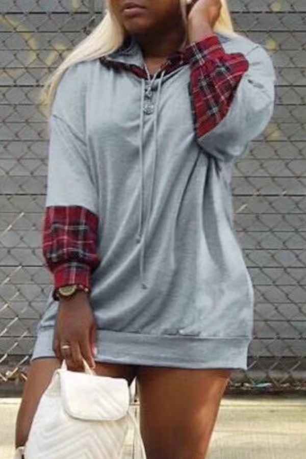

Lovely Casual Patchwork Grey Mini Dress