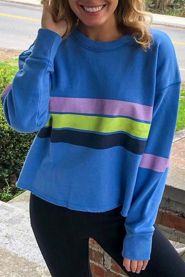 

Lovely Casual Striped Blue Sweatshirt Hoodie