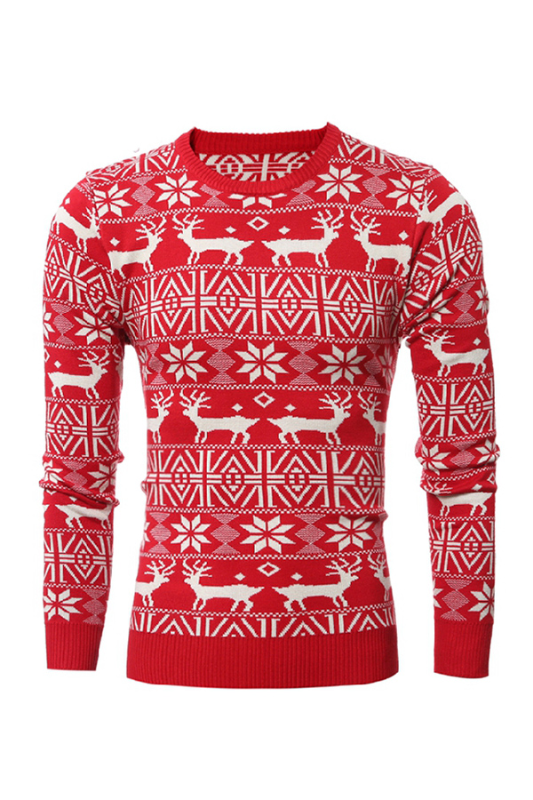 Cheap Sweaters & Cardigans Lovely Christmas Day Printed Red Sweater