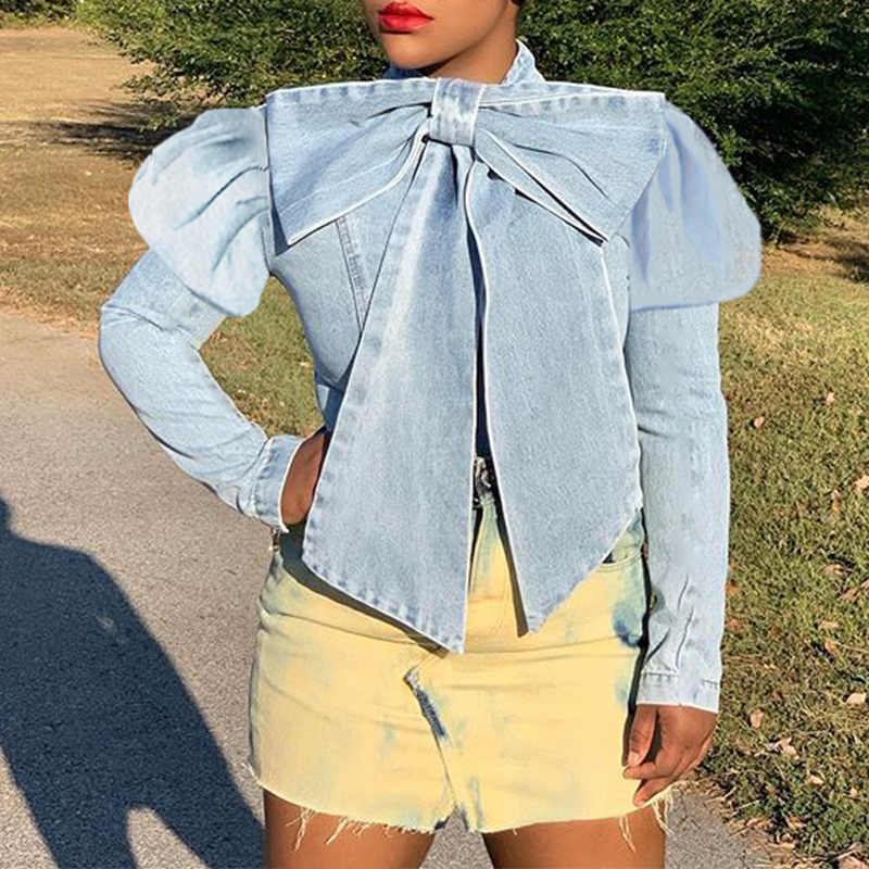 

Lovely Casual Bow-Tie Baby Blue Shirt