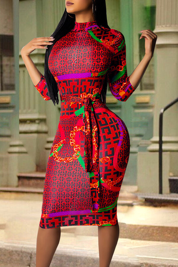 

Lovely Casual Printed Skinny Red Knee Length Dress