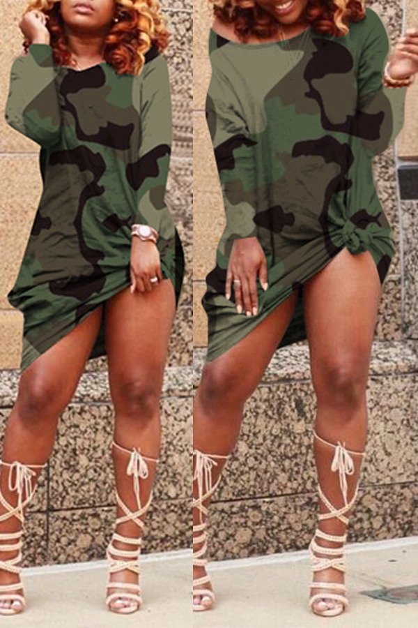 

Lovely Casual Camouflage Printed Green Knee Length Dress