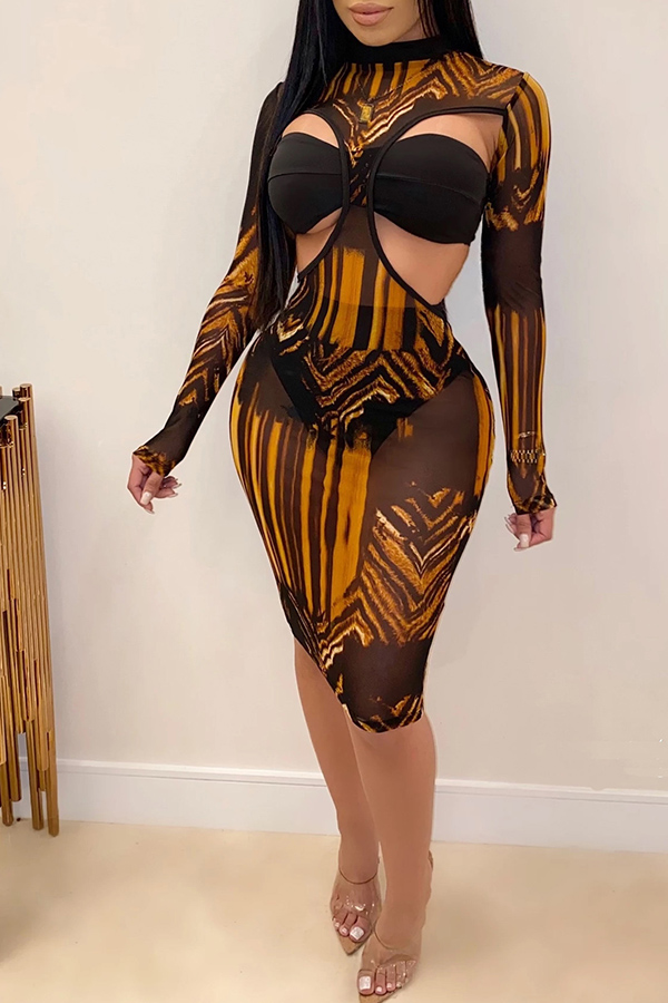 

Lovely Sexy See-through Yellow Three-piece Skirt Set