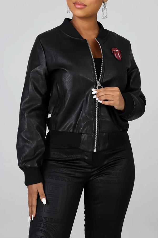 

Lovely Casual Zipper Design Black Coat