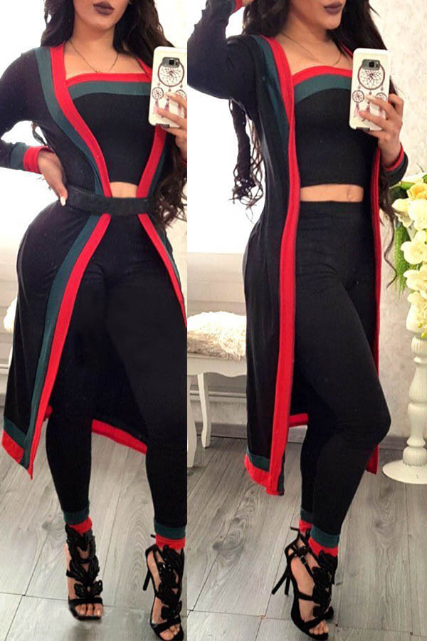 Lovely Trendy Patchwork Black Two-piece Pants Set