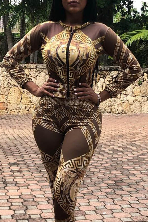 

Lovely Party See-through Brown Two-piece Pants Set