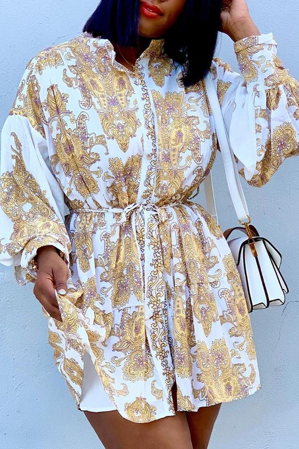 

Lovely Casual Printed Yellow Mini Dress