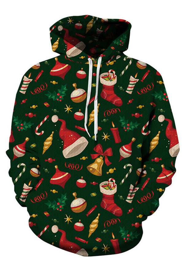 

Lovely Christmas Day Printed Green Hoodie