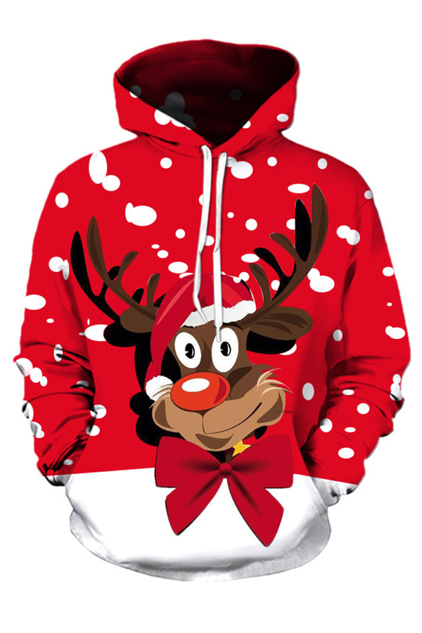 

Lovely Christmas Day Printed Red Hoodie