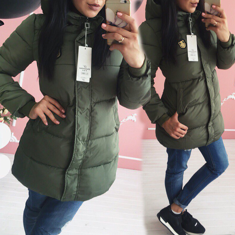 Cheap Down&Parkas Lovely Winter Hooded Collar Army Green Coat