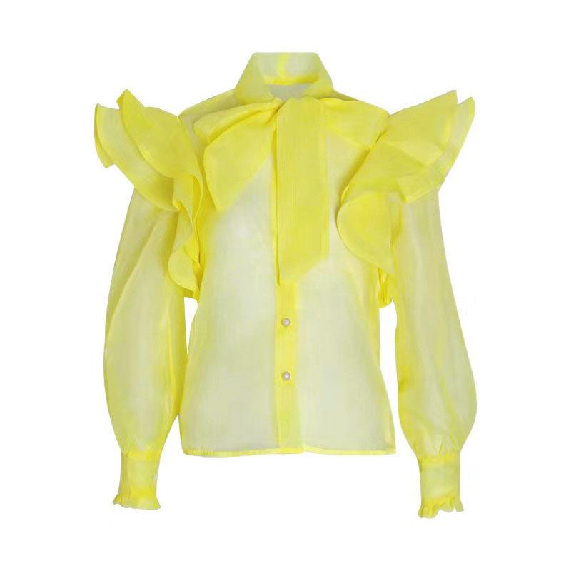 

Lovely Sweet Flounce Design Yellow Blouse