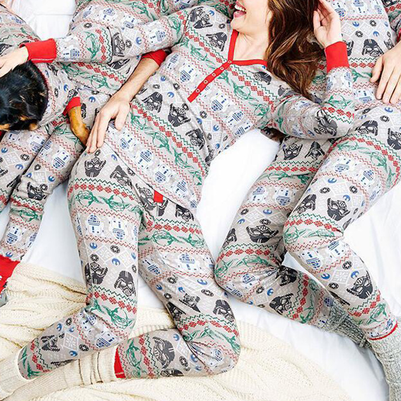 

Lovely Family Printed Grey Mother Two-piece Pants Set