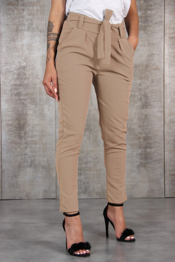 

Lovely Casual Drawstring Khaki Pants(With Belt