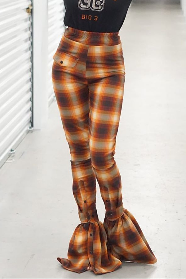 

Lovely Casual Plaid Printed Yellow Pants