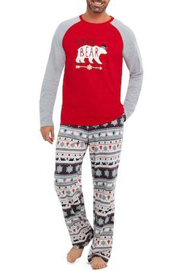 

Lovely Family Printed Red Father Two-piece Pants Set