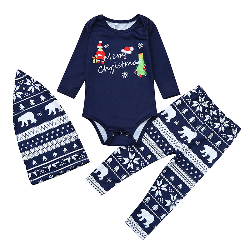 

Lovely Family Santa Claus Printed Dark Blue Baby One-piece Romper