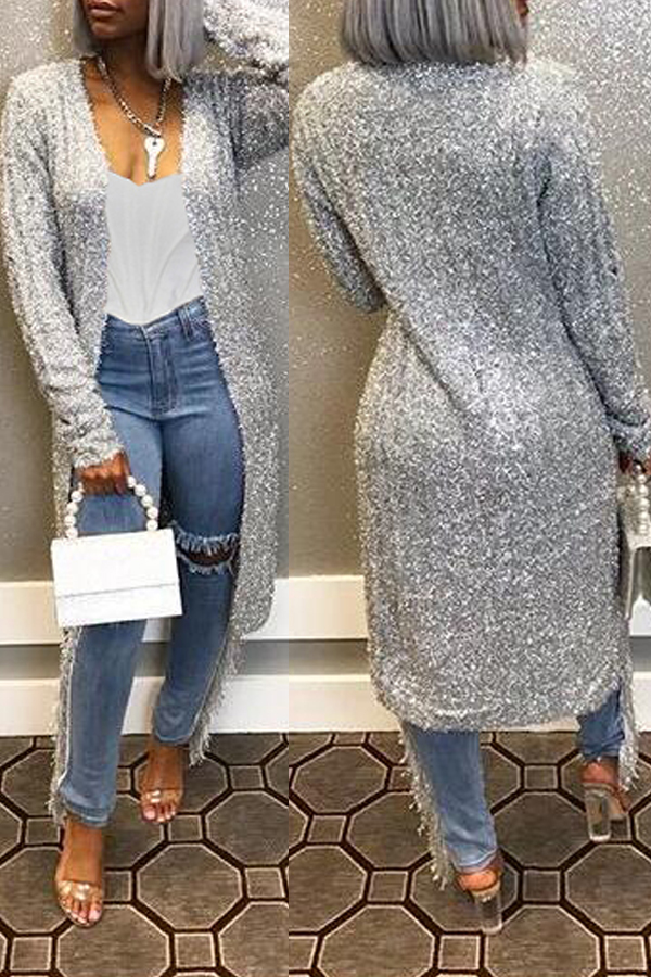 

Lovely Casual Basic Grey Long Cardigan