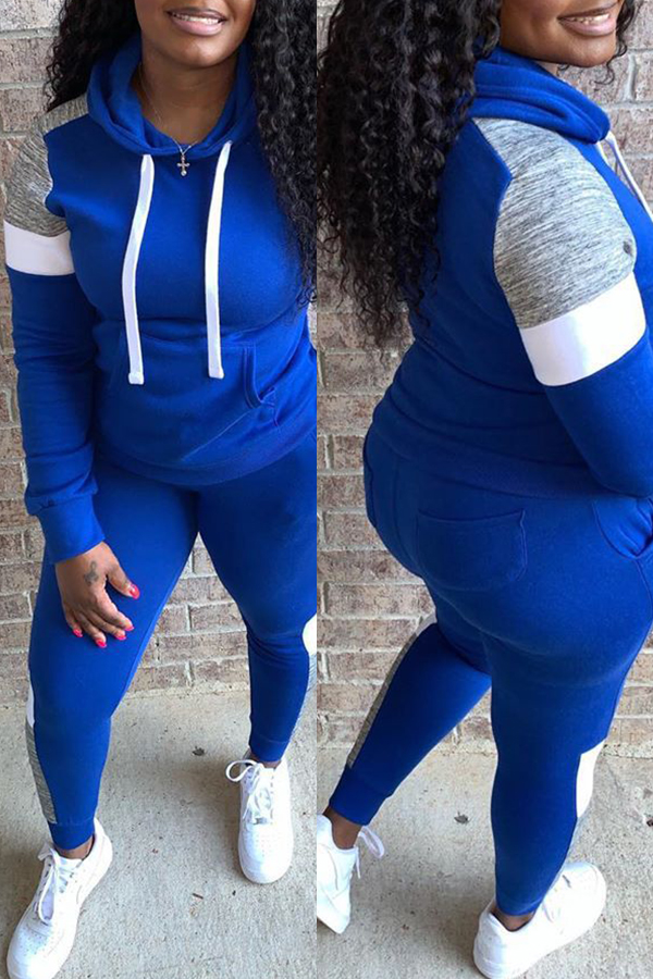 

Lovely Casual Color-lump Patchwork Blue Two-piece Pants Set