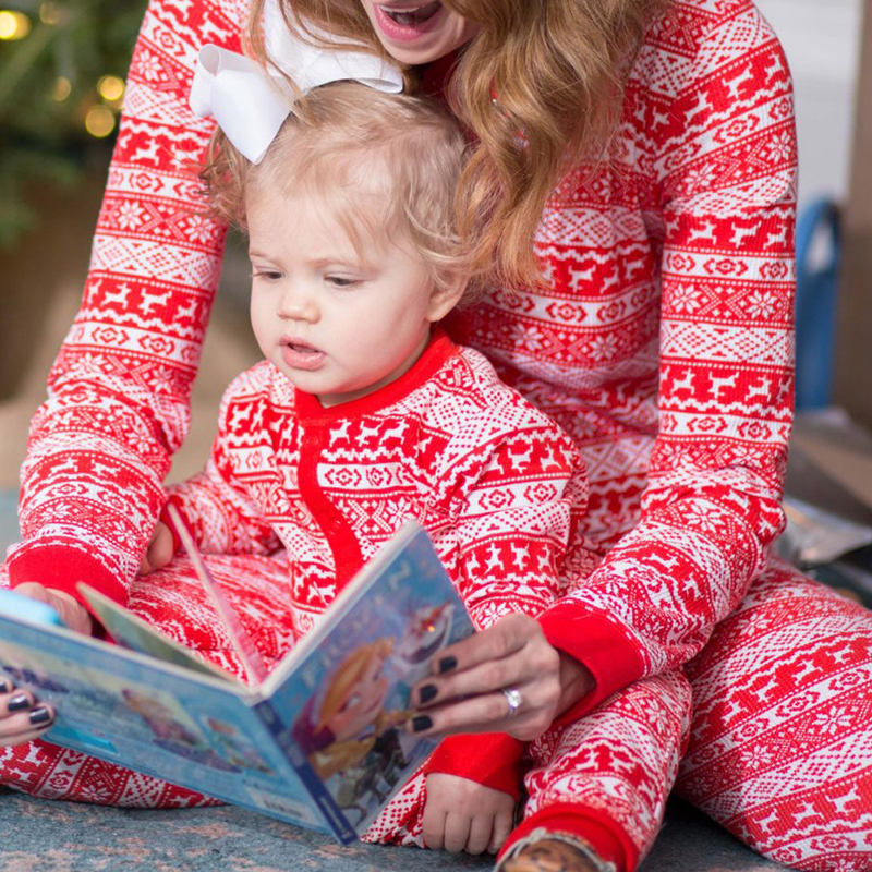 

Lovely Family Printed Red Mother Two-piece Pants Set