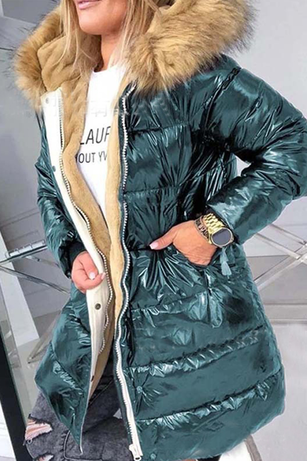 

Lovely Winter V Neck Green Coat