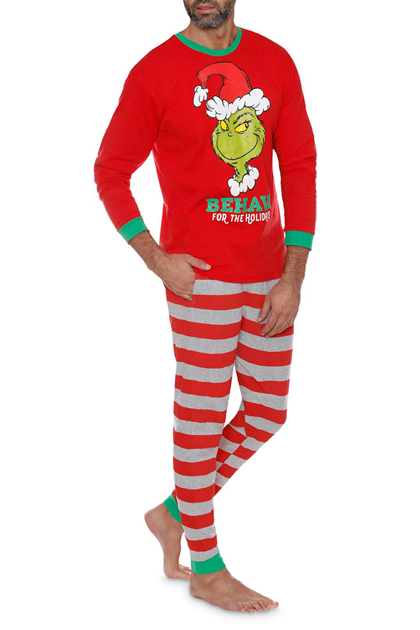 

Lovely Family Printed Red Father Two-piece Pants Set