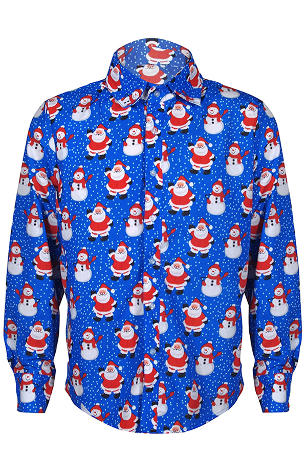 

Lovely Casual Santa Claus Printed Deep Blue Shirt