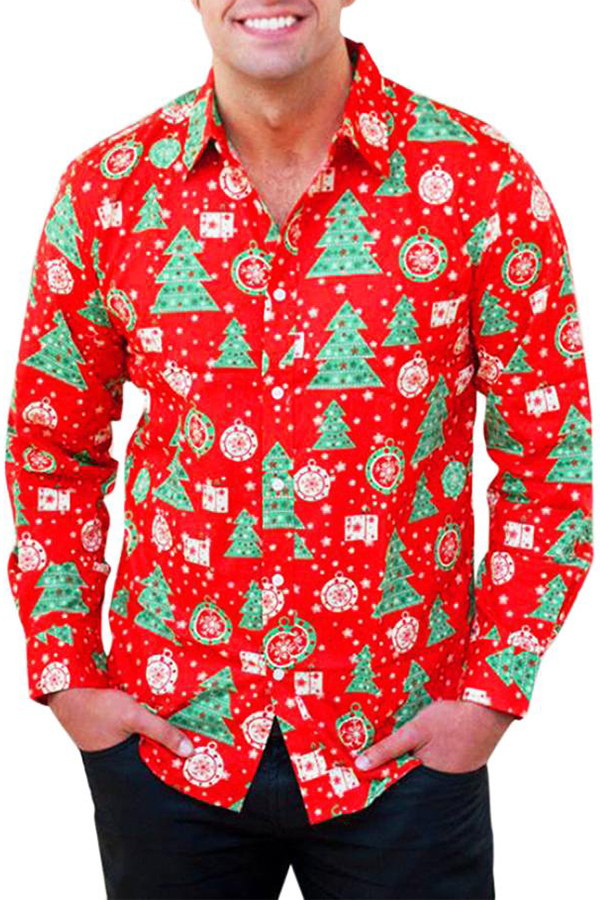 Cheap Shirt Lovely Casual Santa Claus Printed Red Shirt