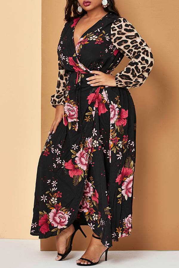 

Lovely Casual Patchwork Printed Red Ankle Length Plus Size Dress