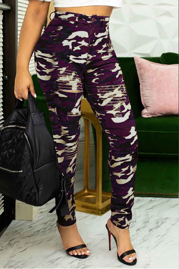 

Lovely Casual Camouflage Printed Purple Jeans