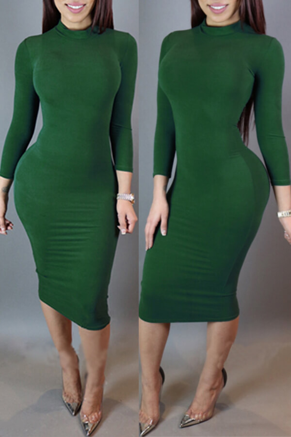 Cheap Dress Lovely Leisure Skinny Green Knee Length Dress