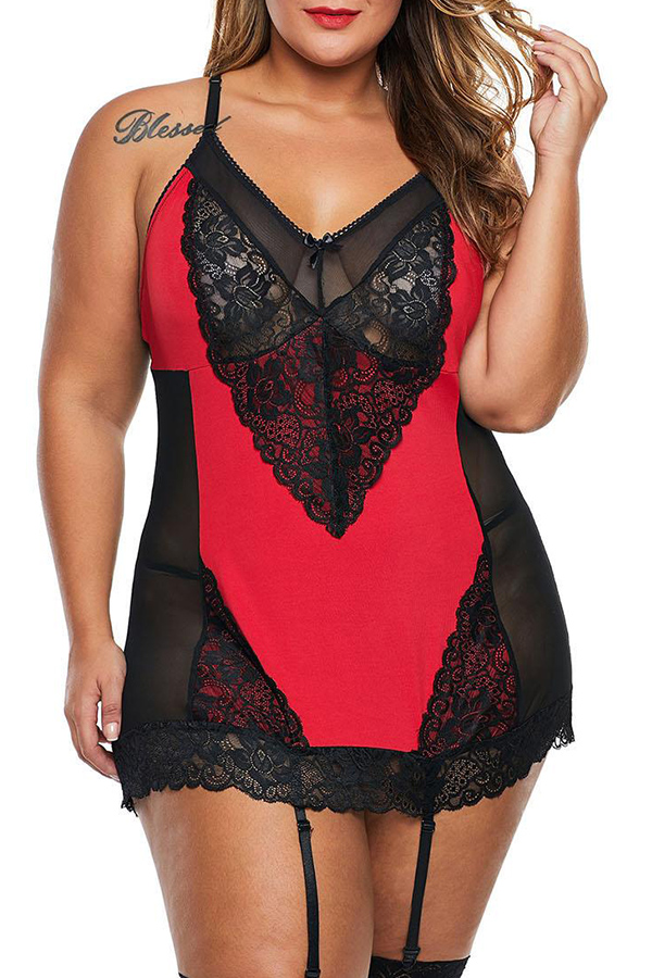 

Lovely Sexy Patchwork Red Babydolls