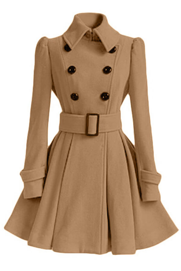 Lovely Casual Buttons Design Khaki Trench Coat