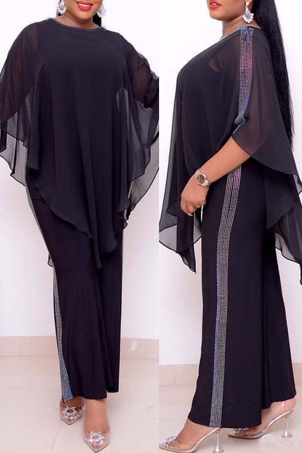 Cheap Plus Size Two Pieces Lovely Casual Cloak Design Black Plus Size