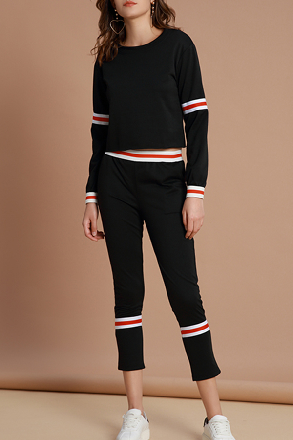 

Lovely Chic Striped Black Cotton Two-piece Pants Set