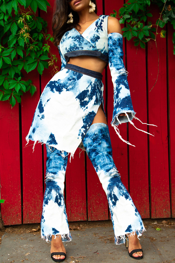 

Lovely Trendy Printed Blue Two-piece Pants Set