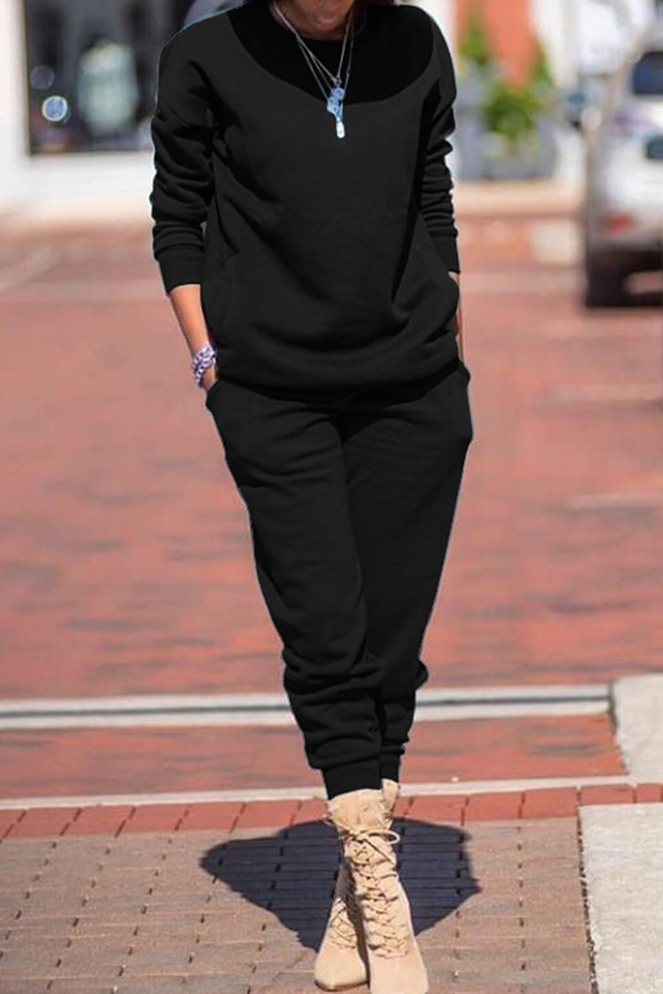 

Lovely Leisure Basic Black Two-piece Pants Set
