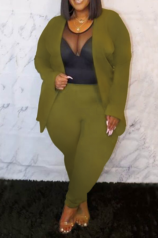 

Lovely Casual Basic Army Green Plus Size Two-piece Pants Set