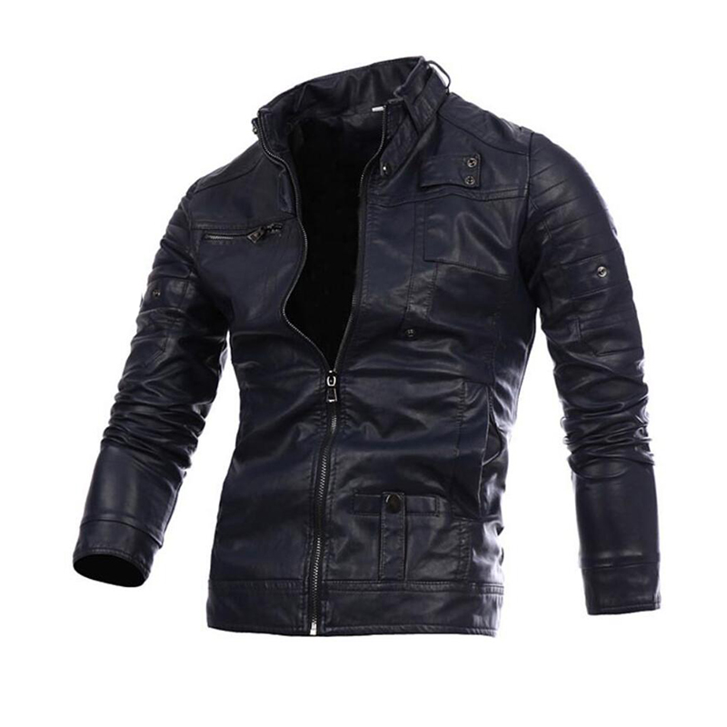 

Lovely Casual Zipper Design Navy Blue Leather