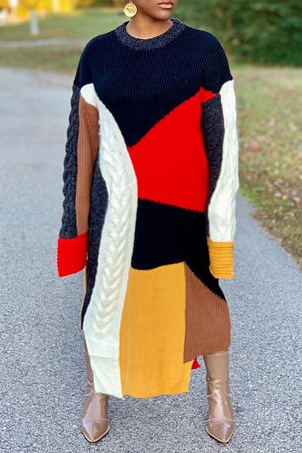 

Lovely Casual Color-lump Patchwork Multicolor Ankle Length Dress, Multi