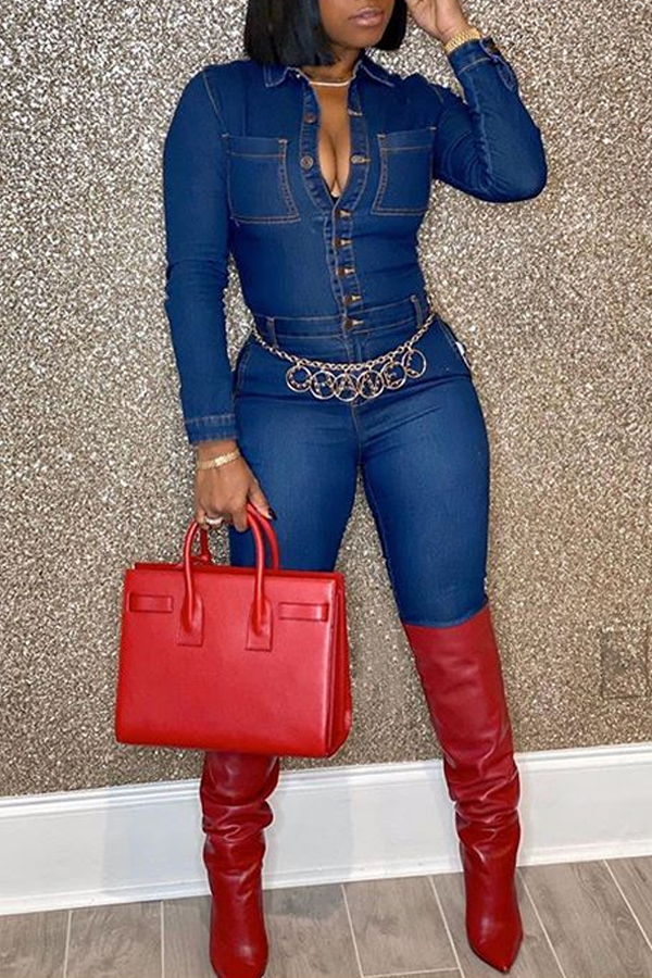 LW Chic Skinny Blue One-piece Jumpsuit(Without Belt)