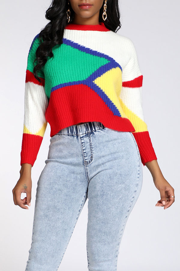 

Lovely Casual Color-lump Patchwork Multicolor Sweater, Multi