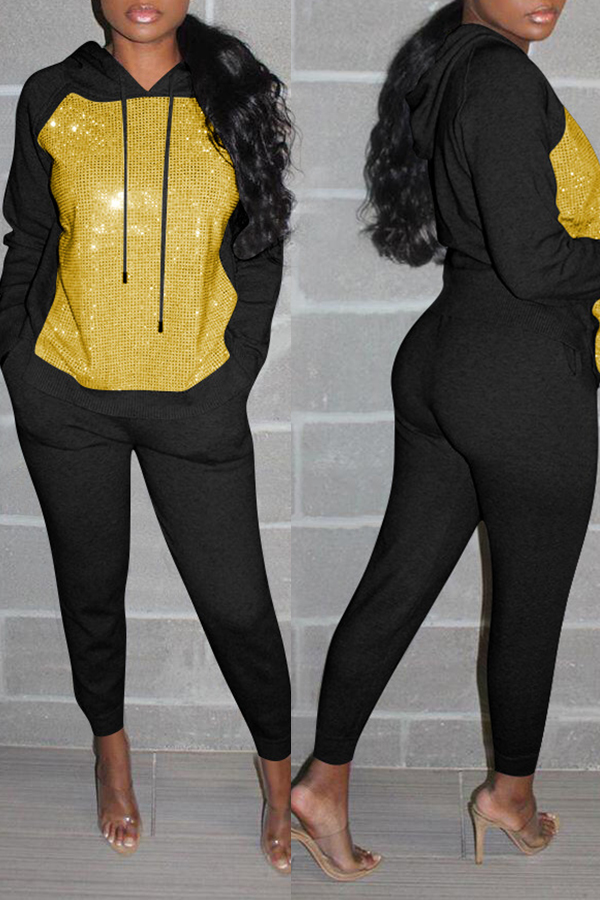 

Lovely Casual Hooded Collar Black Two-piece Pants Set