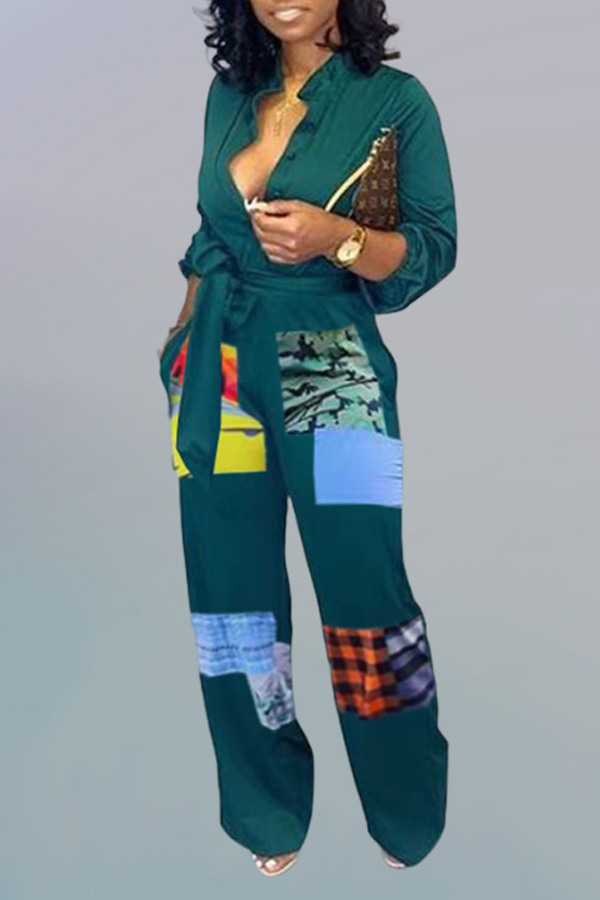 Cheap Jumpsuit Lovely Casual Patchwork Green One-piece Jumpsuit