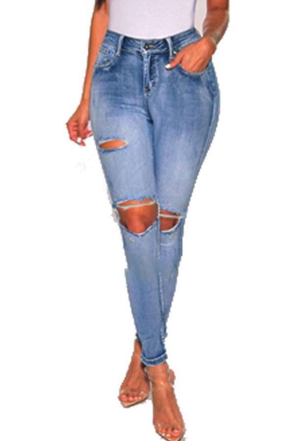 

Lovely Casual Hollow-out Deep Blue Jeans