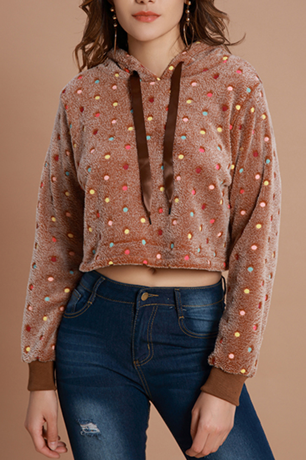 

Lovely Casual Dots Printed Coffee Hoodies