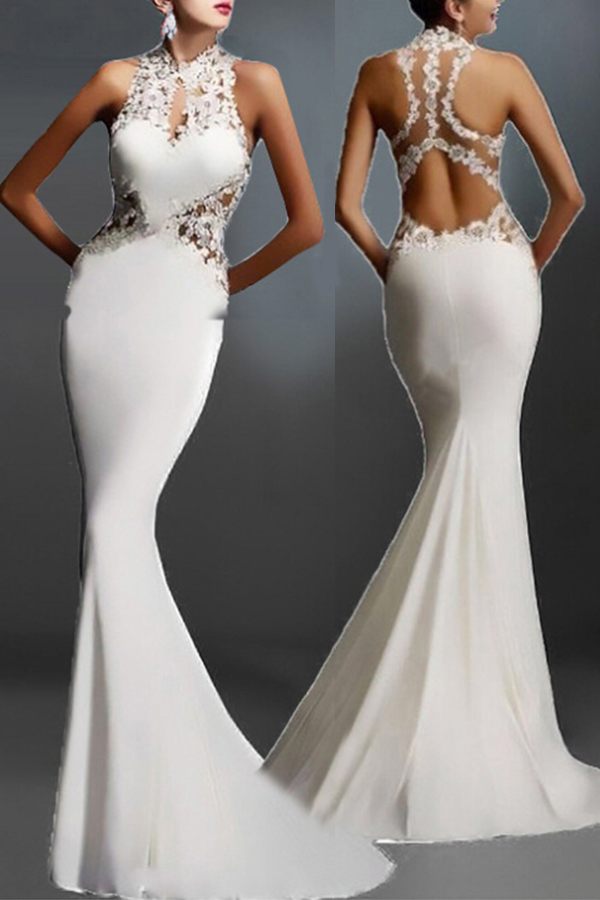 

Lovely Party Hollow-out White Trailing Evening Dress