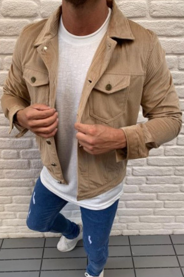 

Lovely Casual Buttons Design Khaki Jacket