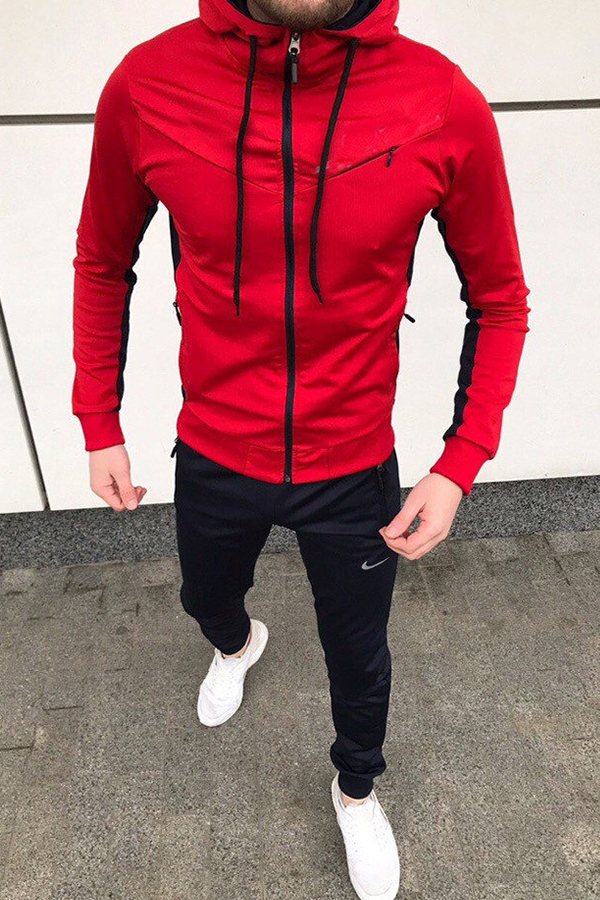 

Lovely Sportswear Patchwork Red Two-piece Pants Set